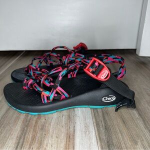Chaco ZX/2 Womens Sz 7 Strappy Sandals Toe Loop J107210  Pink Black Blue